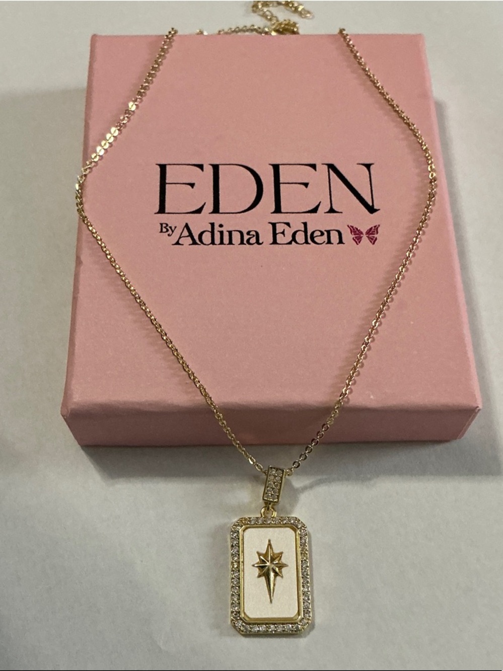 Adina Eden Gold and White Star Rectangle Pendant Necklace